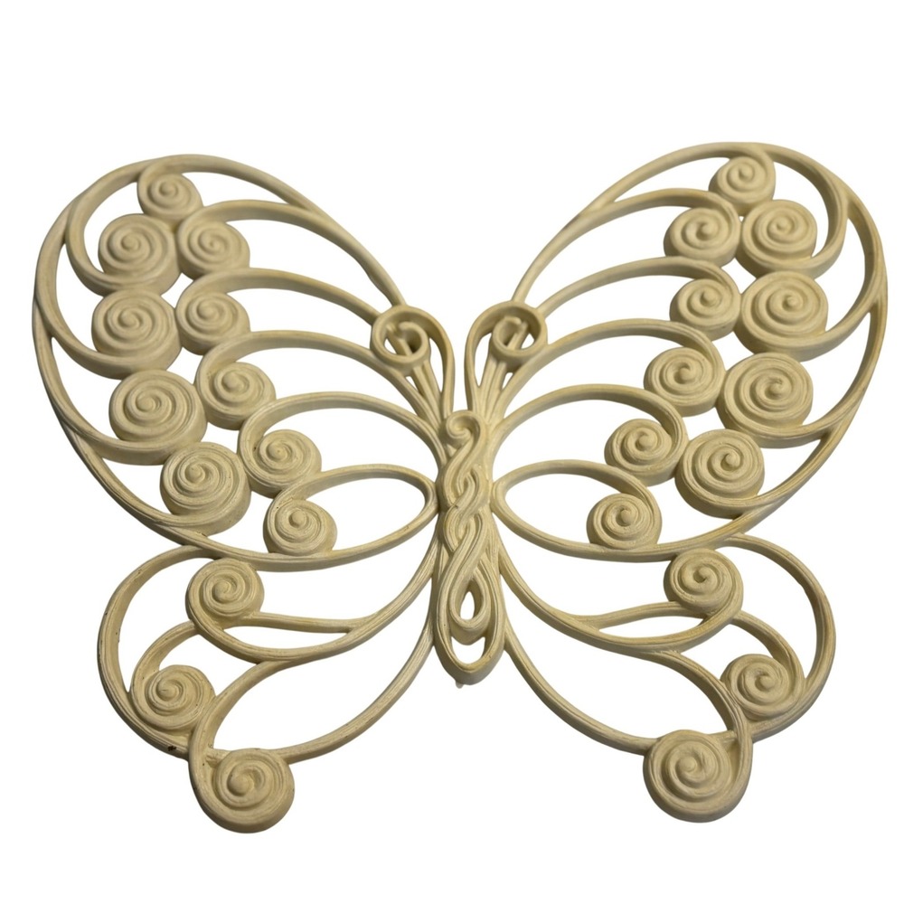 VTG Burwood Products Butterfly Wall Decor Cream MCM Swirl Filigree 1629 1976